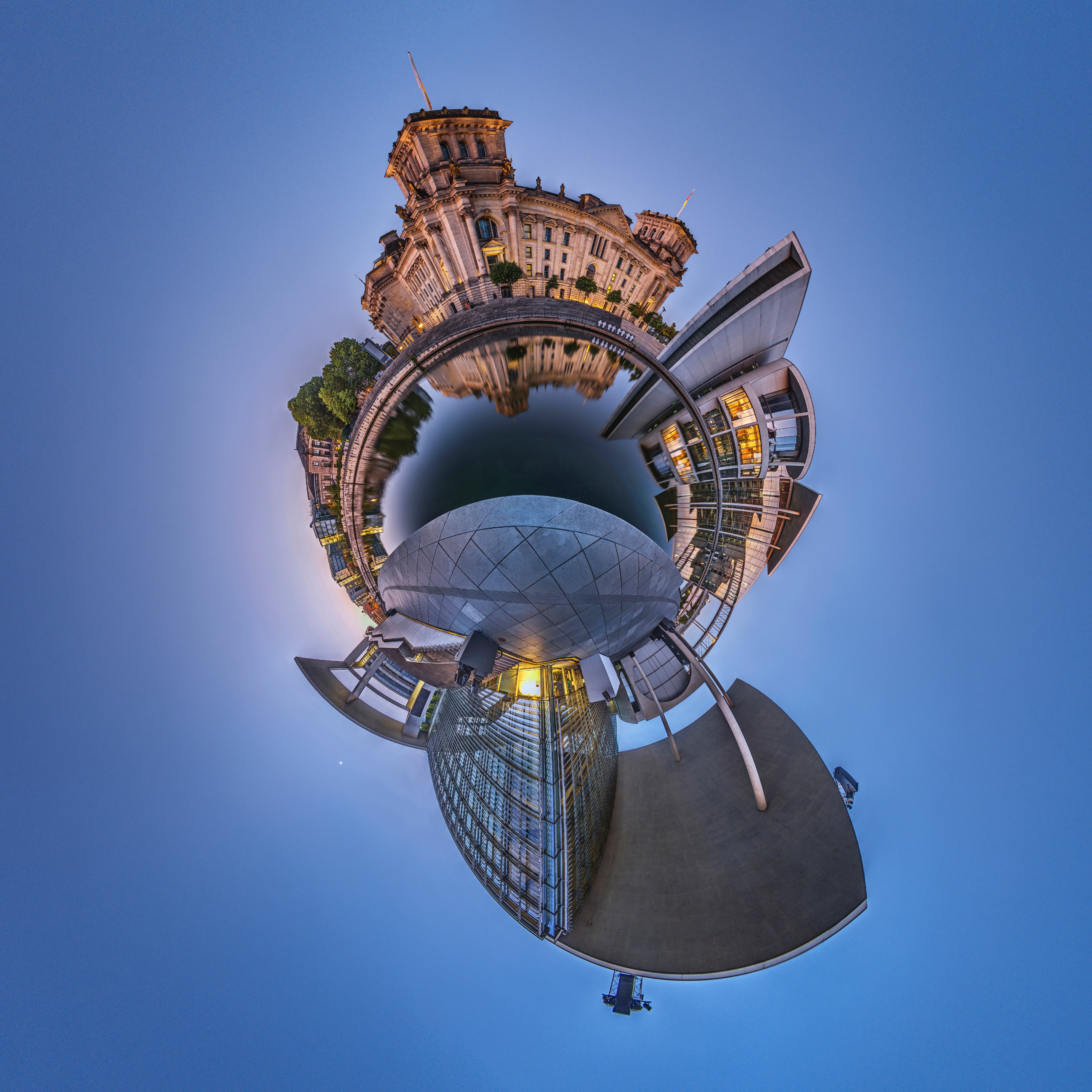 Reichstag und Marie-Elisabeth-Lüders-Haus in der Little Planet Darstellung, Berlin, Deutschland